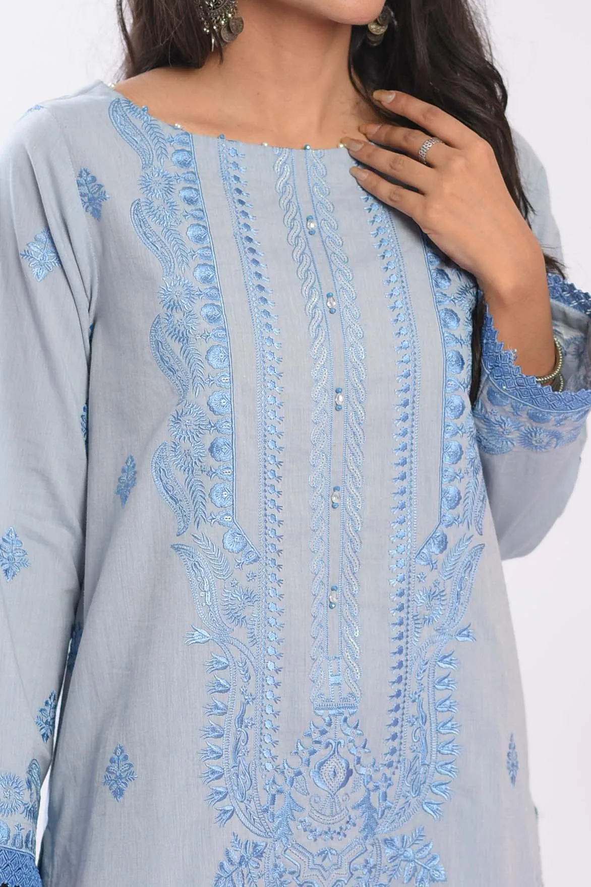 1PC | EMBROIDERED CHAMBRAY BABY BLUE SHIRT | RTW