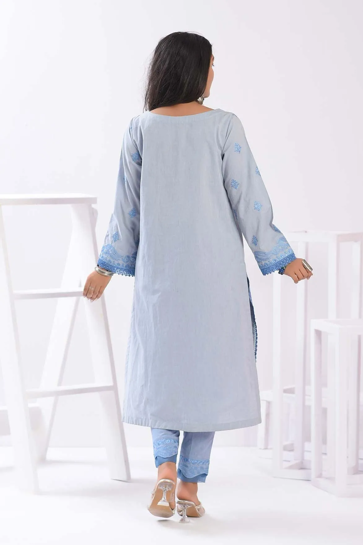 1PC | EMBROIDERED CHAMBRAY BABY BLUE SHIRT | RTW