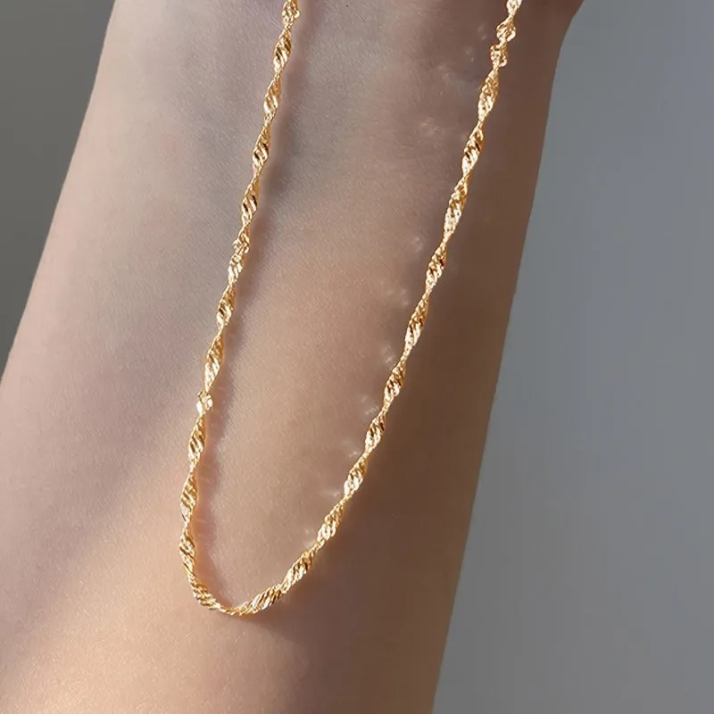 1pc Water Ripple Chain Necklace, Elegant & Simple Style Versatile Neck Chain Jewelry Daily Wear Accessories