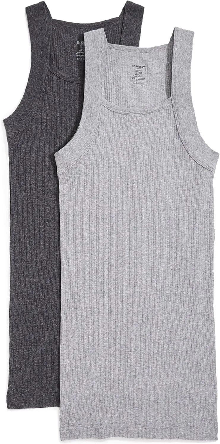2(X)IST Mens Essential Cotton Square Cut Tank 2-Pack