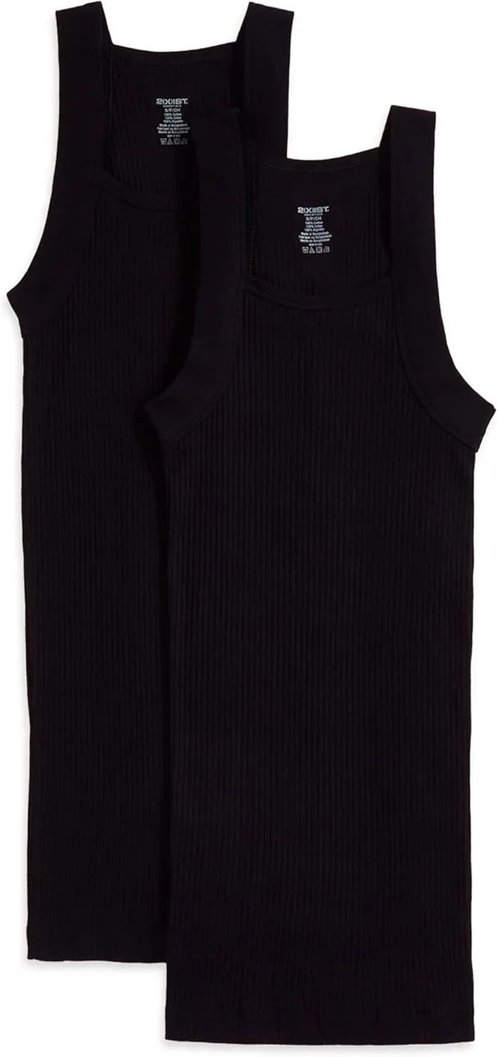 2(X)IST Mens Essential Cotton Square Cut Tank 2-Pack