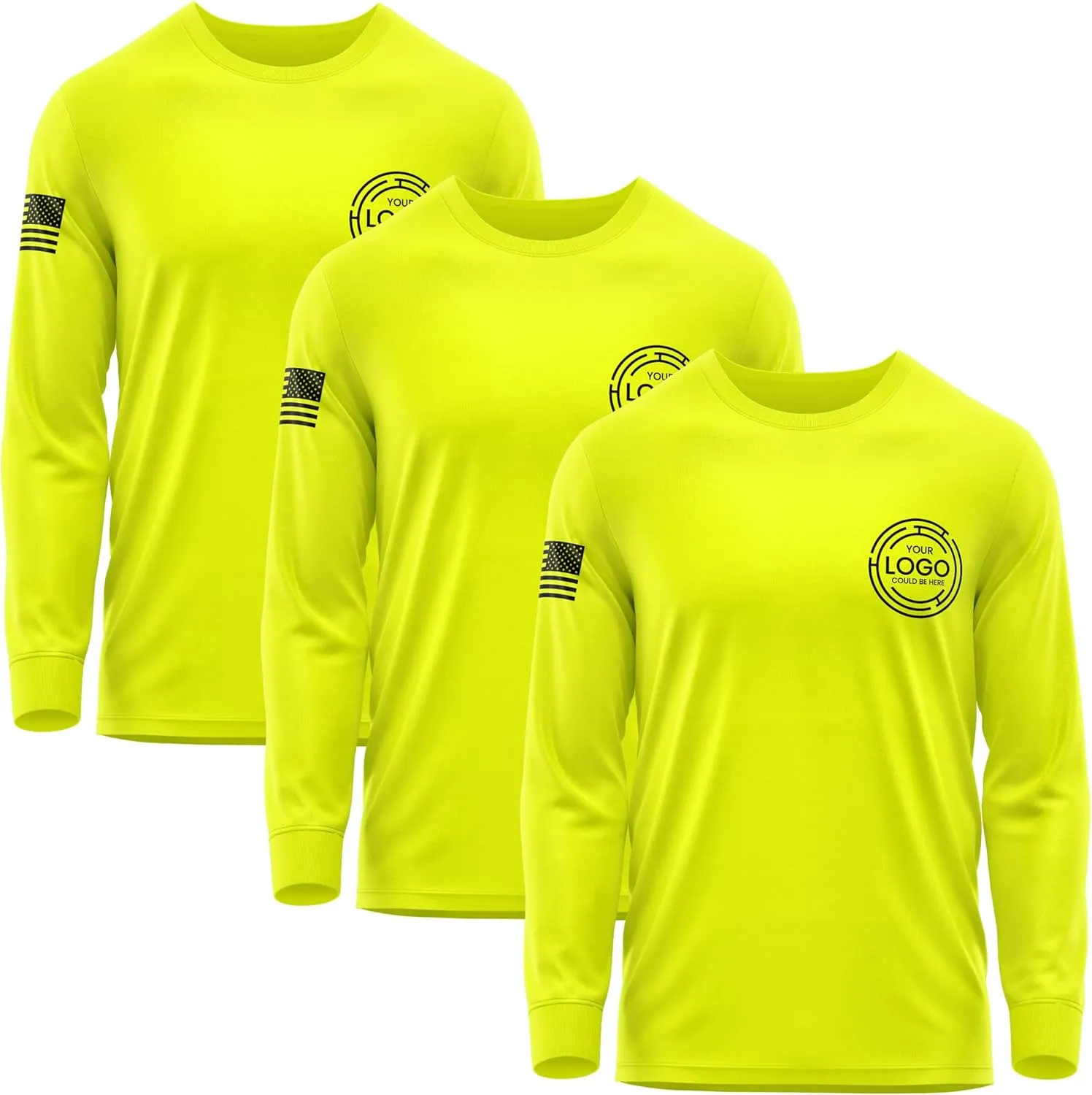 3 Pack Custom Long Sleeve Shirts for Men, Hi Visibility T Shirt Safety Customized Workwear Company Uniform Black