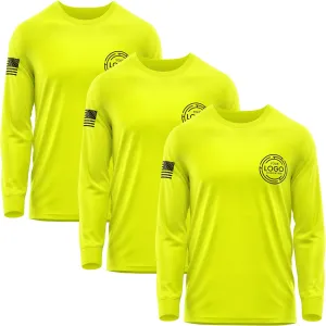 3 Pack Custom Long Sleeve Shirts for Men, Hi Visibility T Shirt Safety Customized Workwear Company Uniform Black