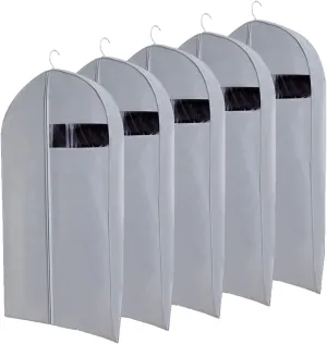 5 Psc Garment Bags for Hanging Clothes, Non-woven Fabrics Suit Bags, Hanging Clothes Bag with Clear Window for T-Shirts, Jackets(Gray,60x10x90cm)