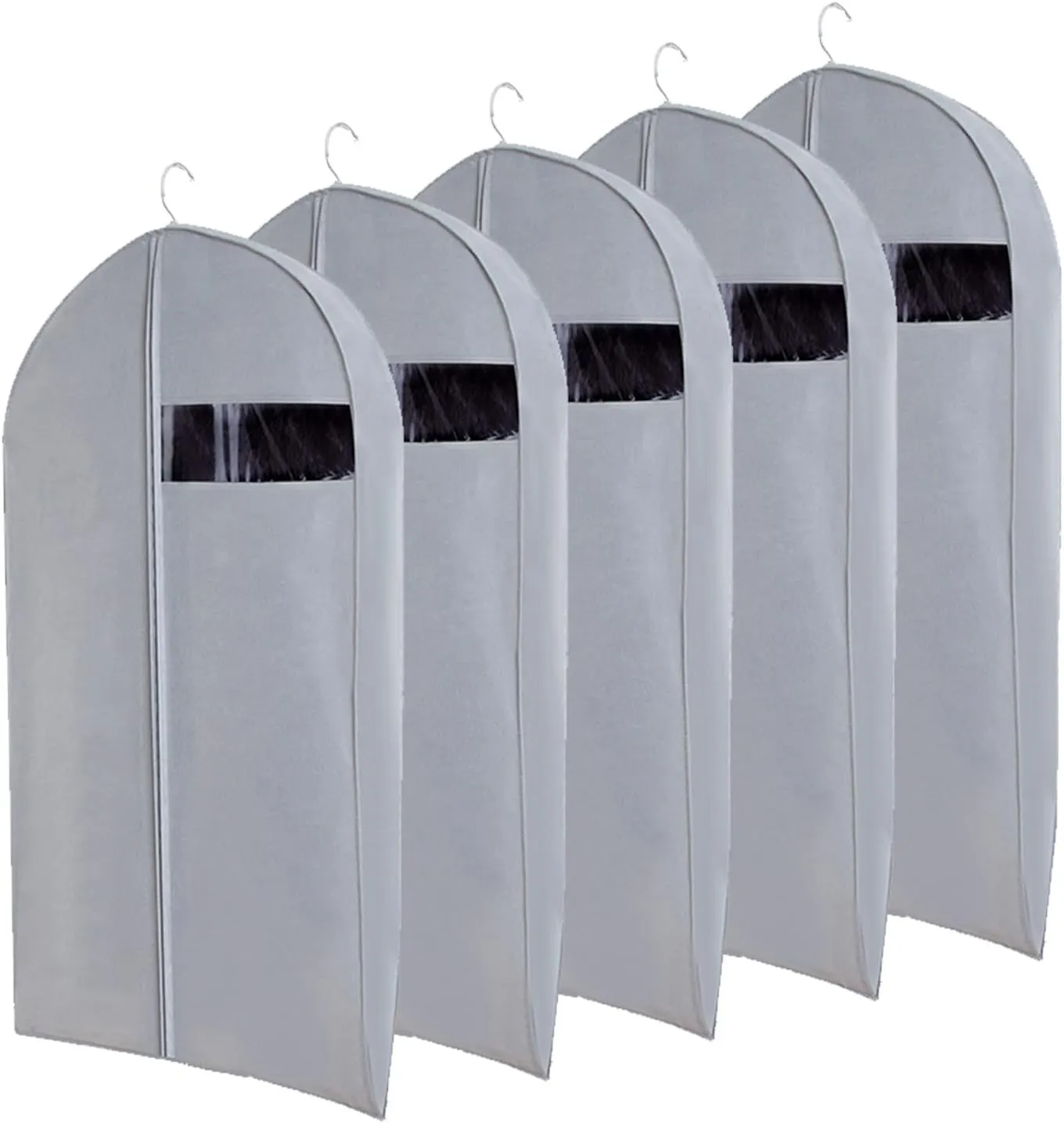 5 Psc Garment Bags for Hanging Clothes, Non-woven Fabrics Suit Bags, Hanging Clothes Bag with Clear Window for T-Shirts, Jackets(Gray,60x10x90cm)