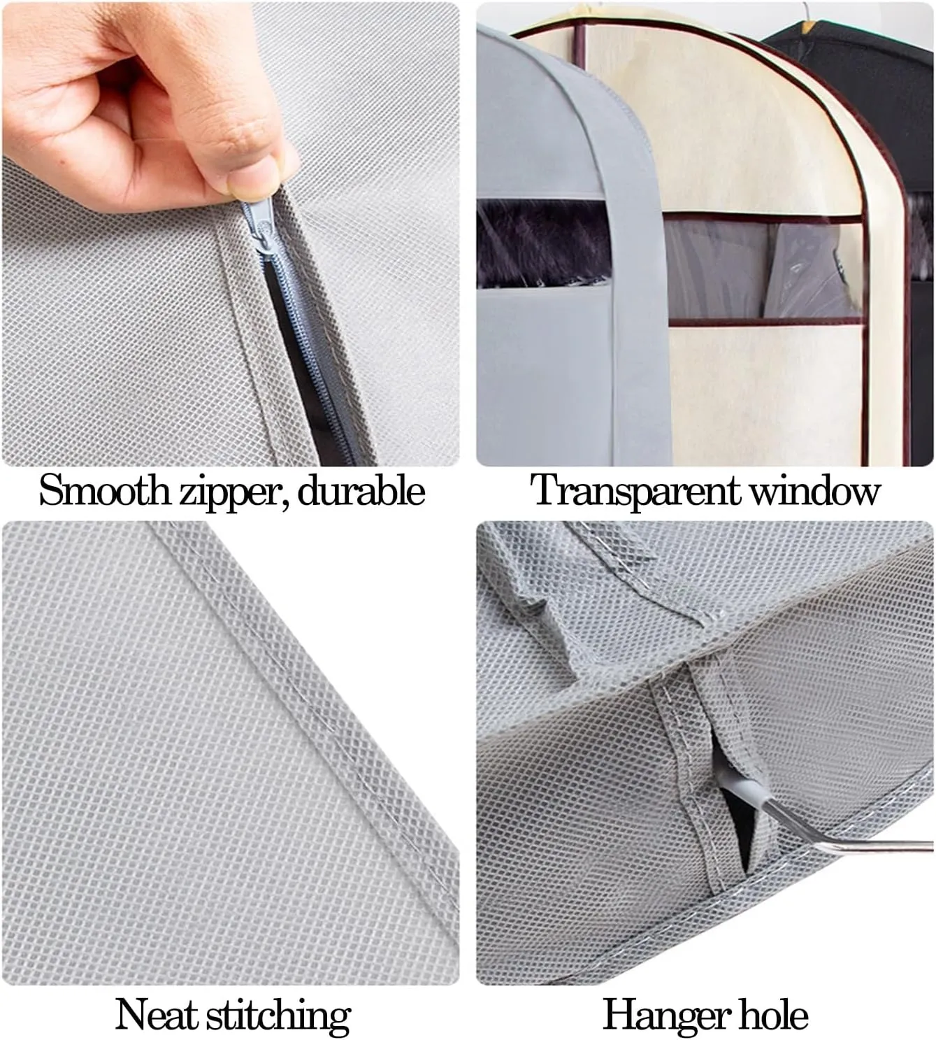 5 Psc Garment Bags for Hanging Clothes, Non-woven Fabrics Suit Bags, Hanging Clothes Bag with Clear Window for T-Shirts, Jackets(Gray,60x10x90cm)