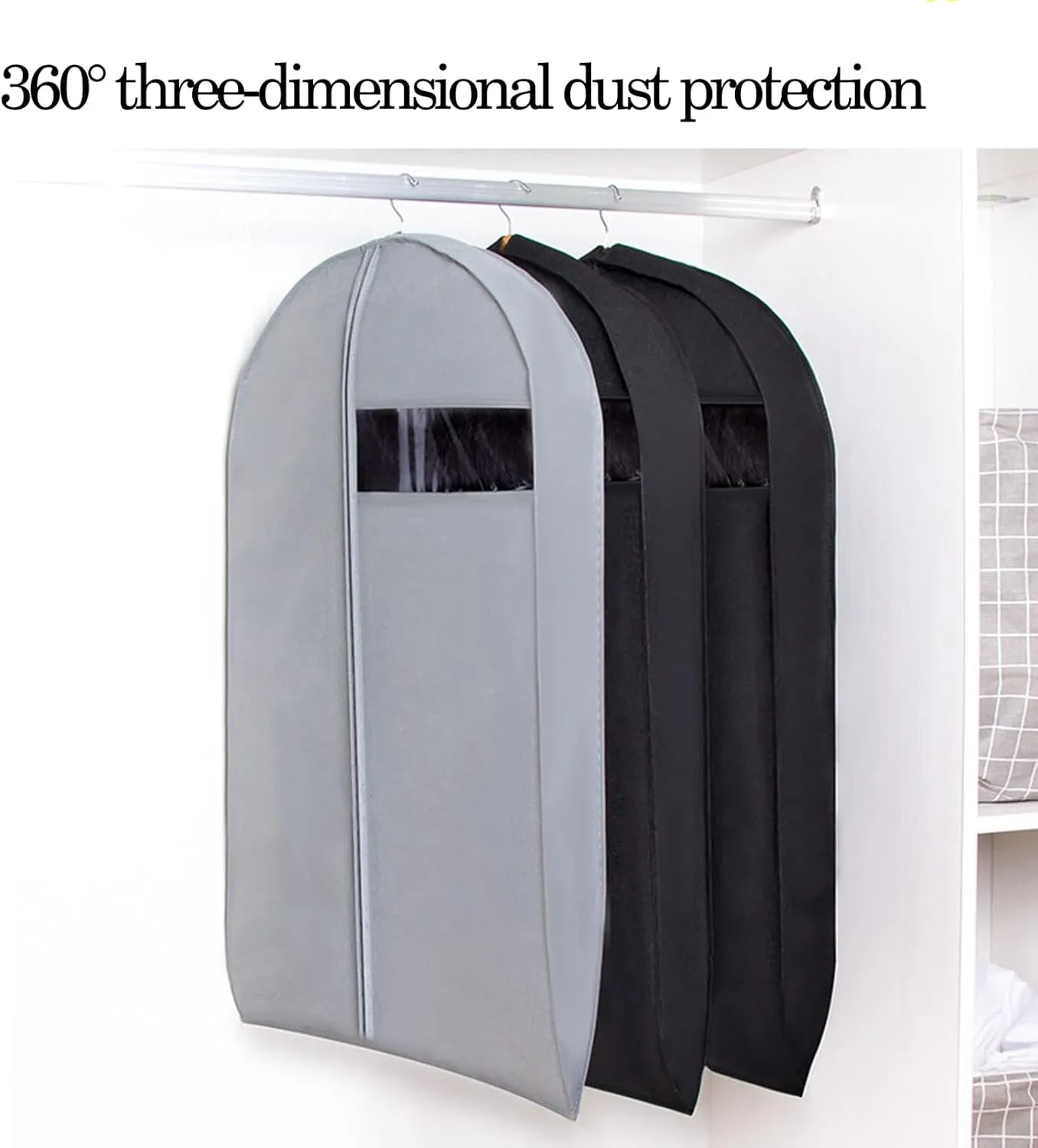 5 Psc Garment Bags for Hanging Clothes, Non-woven Fabrics Suit Bags, Hanging Clothes Bag with Clear Window for T-Shirts, Jackets(Gray,60x10x90cm)
