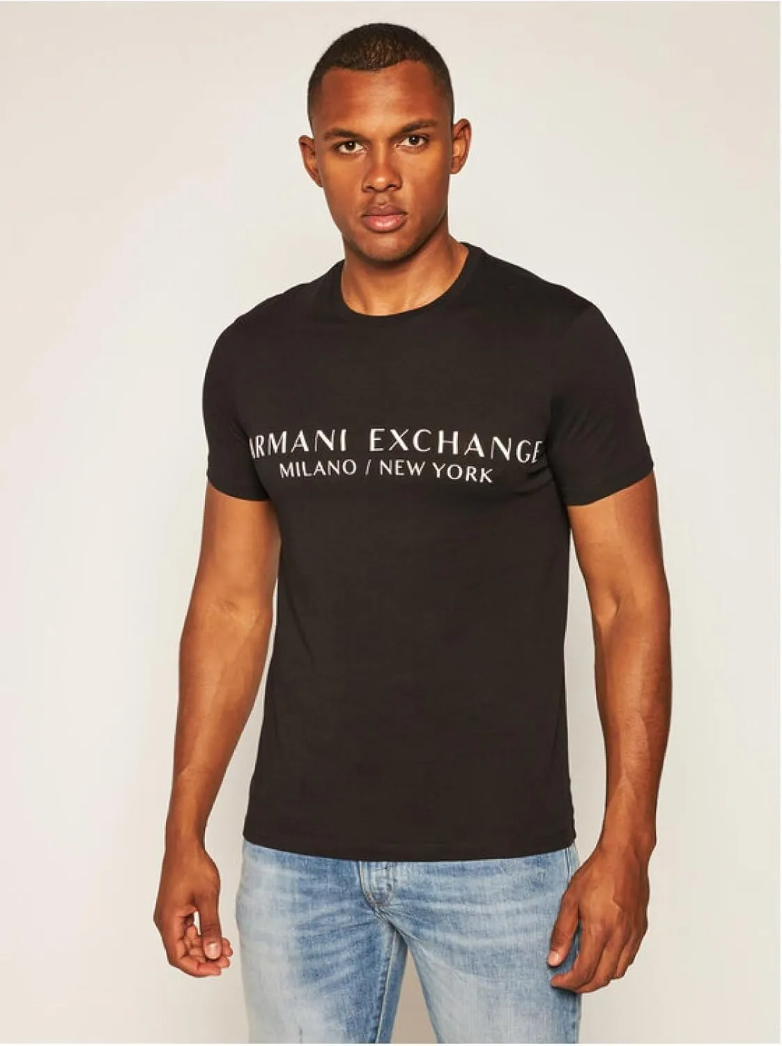 A | X ARMANI EXCHANGE Men's Short Sleeve Milan New York Logo Crew Neck T-Shirt
