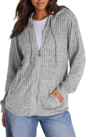 ADHOWBEW Womens Zip Up Hoodie Fashion Long Sleeve Casual Workout Lightweight Drawstring Sweatshirts