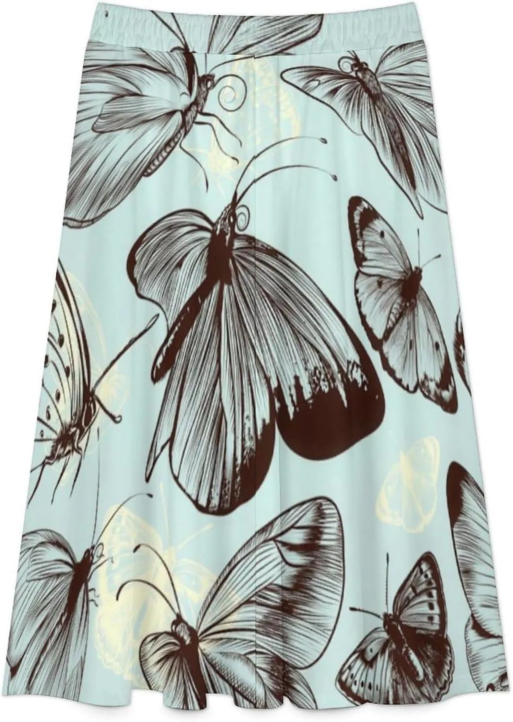 Aesthetic Butterflies Flutter Print Midi Skirts High Elastic Waist Pleated Flowy Mini Club Skirt