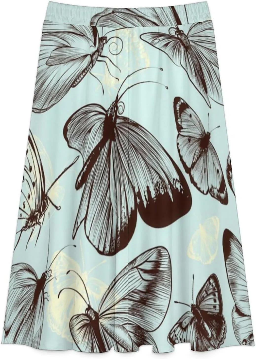 Aesthetic Butterflies Flutter Print Midi Skirts High Elastic Waist Pleated Flowy Mini Club Skirt