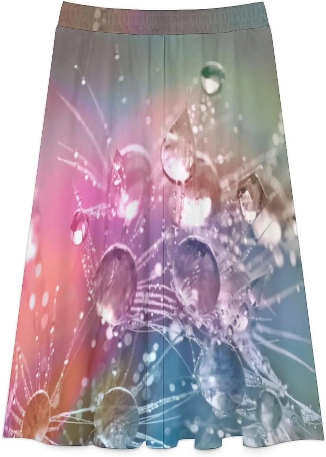 Aesthetic Drop of Water Print Midi Skirt High Elastic Waist Ruched Bohemia Party Skirts