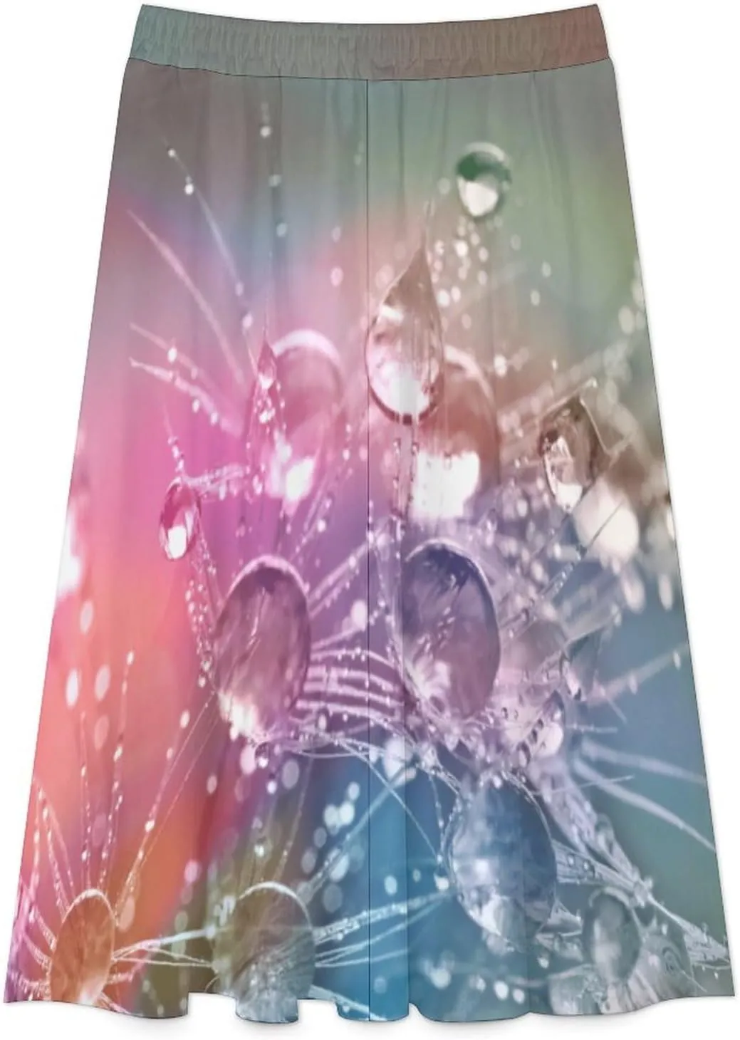 Aesthetic Drop of Water Print Midi Skirt High Elastic Waist Ruched Bohemia Party Skirts