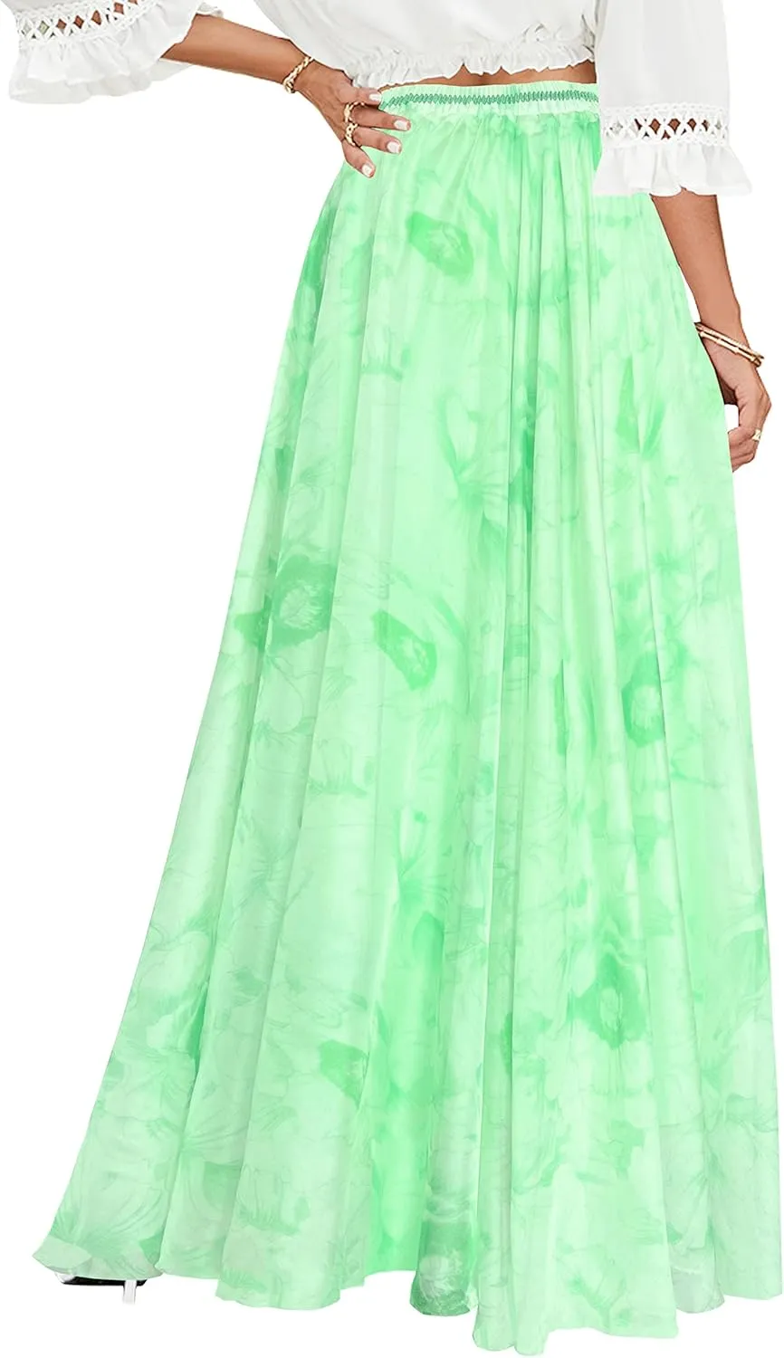 Afibi Women Full/Ankle Length Blending Maxi Chiffon Long Skirt Beach Skirt