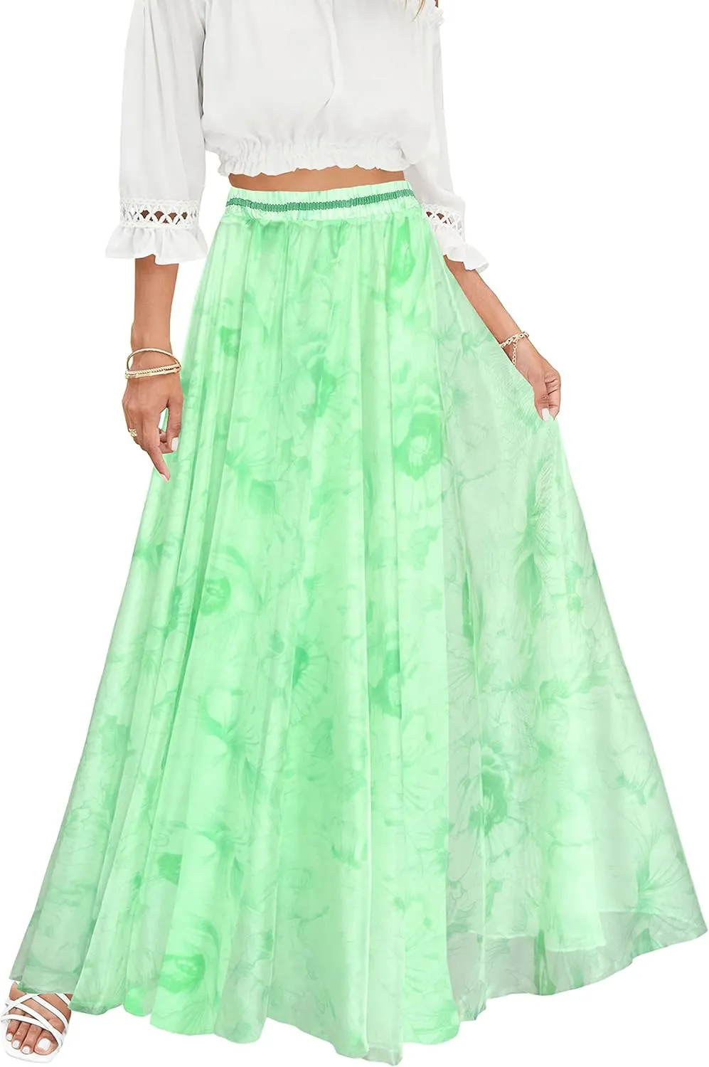 Afibi Women Full/Ankle Length Blending Maxi Chiffon Long Skirt Beach Skirt