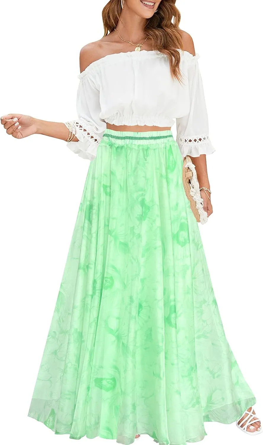 Afibi Women Full/Ankle Length Blending Maxi Chiffon Long Skirt Beach Skirt