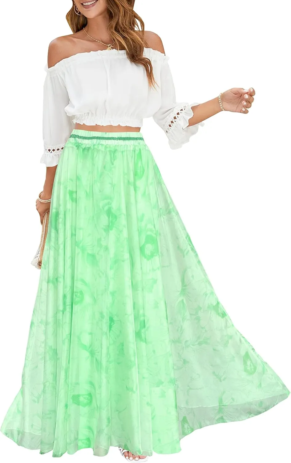 Afibi Women Full/Ankle Length Blending Maxi Chiffon Long Skirt Beach Skirt