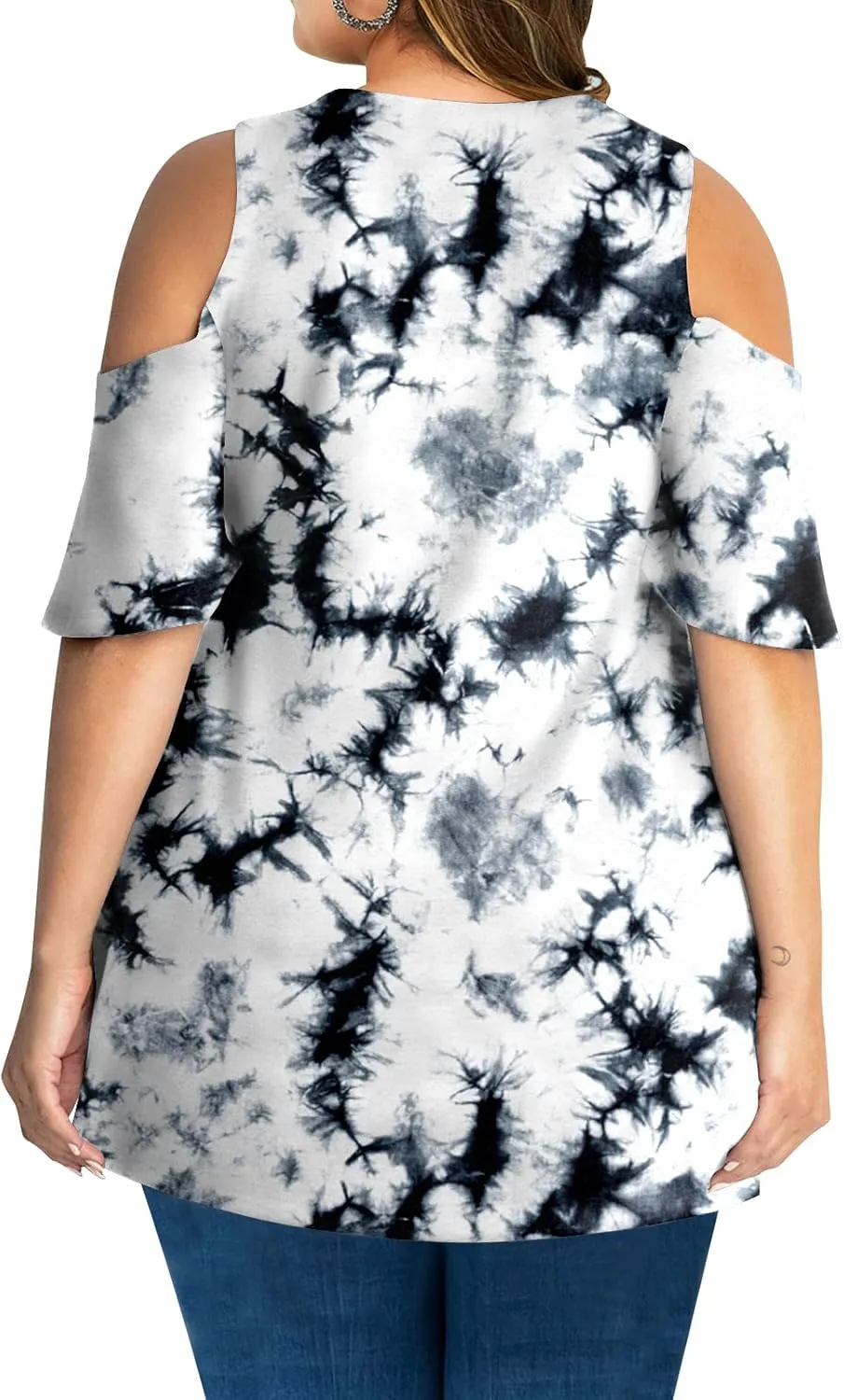 AMCLOS Womens Plus Size Tops Cold Shoulder V Neck T Shirt Short Sleeve Summer Casual Tunic