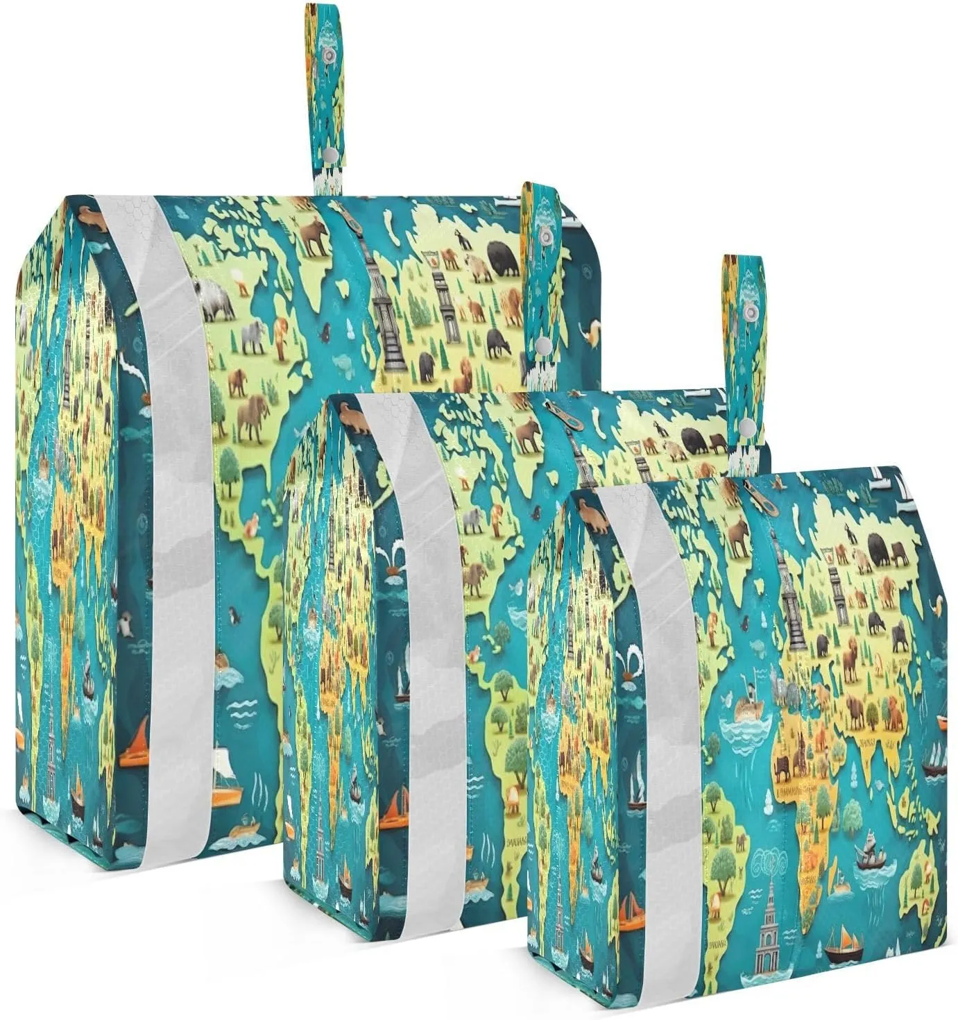 Animals World Map Packing Cubes for Travel 3 Set Compression Packing Cubes Suitcase Organizer Bags Set for Suitcase