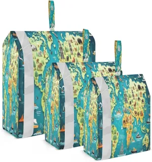 Animals World Map Packing Cubes for Travel 3 Set Compression Packing Cubes Suitcase Organizer Bags Set for Suitcase