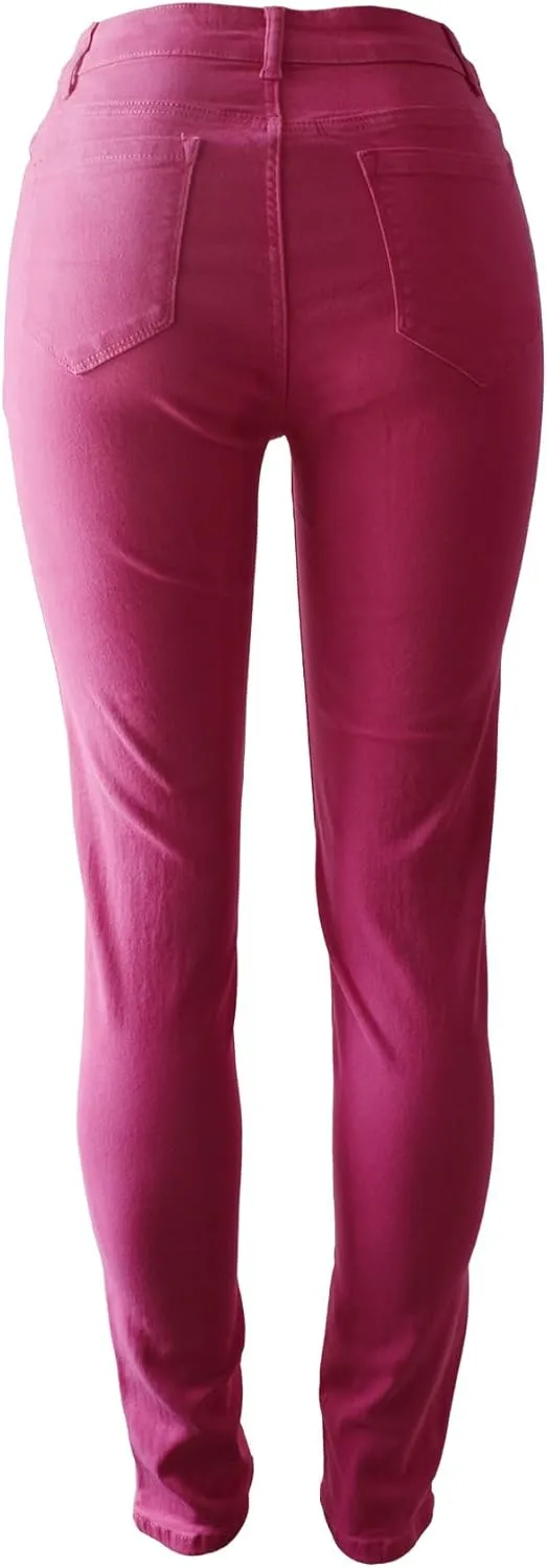 Aodrusa Hot Pink Mom Jeans for Women High Waisted Stretchy Skinny Denim Pants