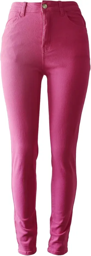 Aodrusa Hot Pink Mom Jeans for Women High Waisted Stretchy Skinny Denim Pants