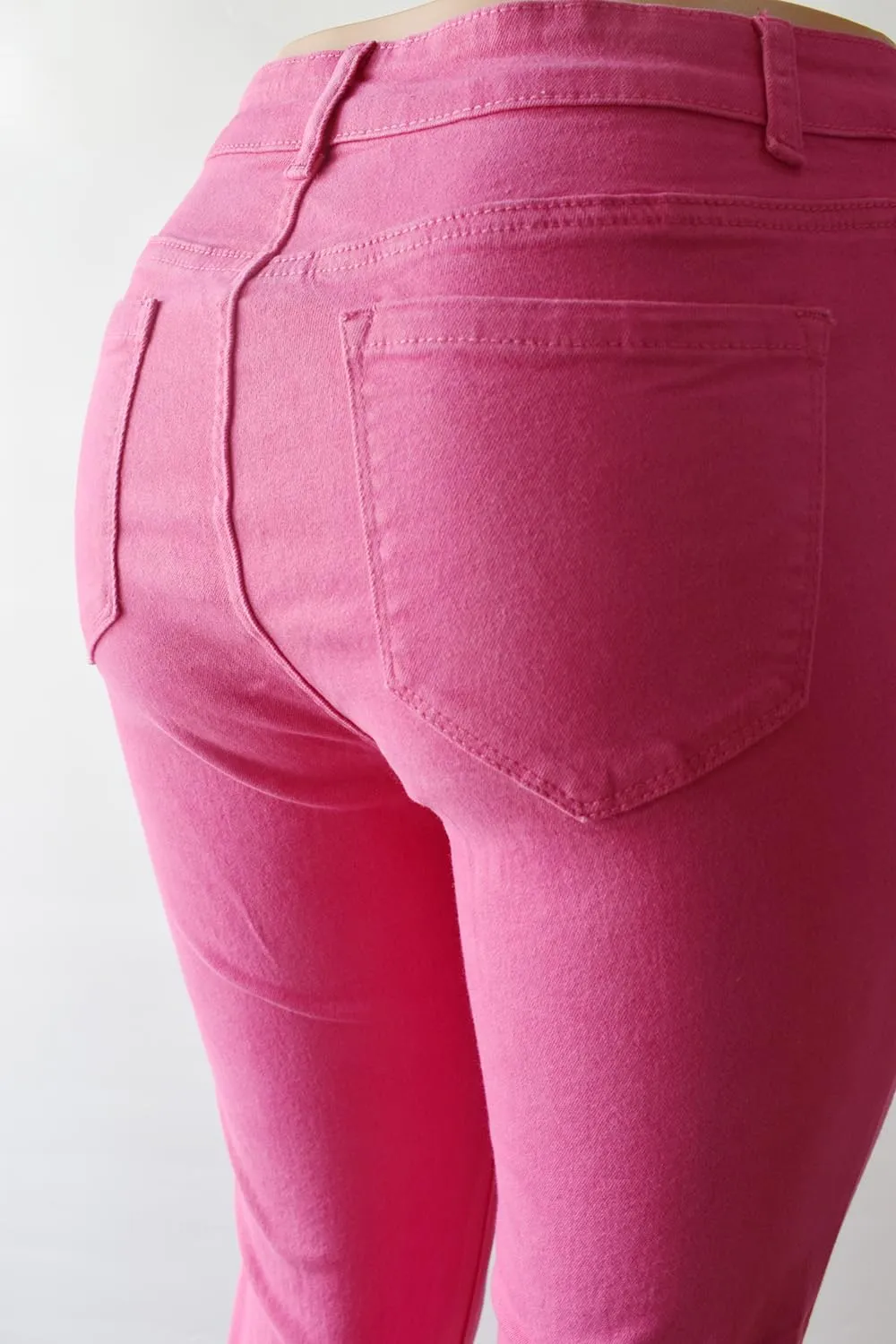 Aodrusa Hot Pink Mom Jeans for Women High Waisted Stretchy Skinny Denim Pants