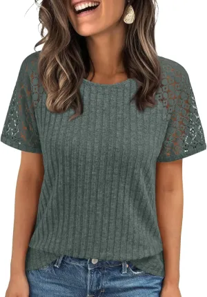 AUTOMET Womens Short Sleeve Sweater Crewneck Business Tops Dressy Casual Shirts Trendy Tunic Summer Clothes 2025
