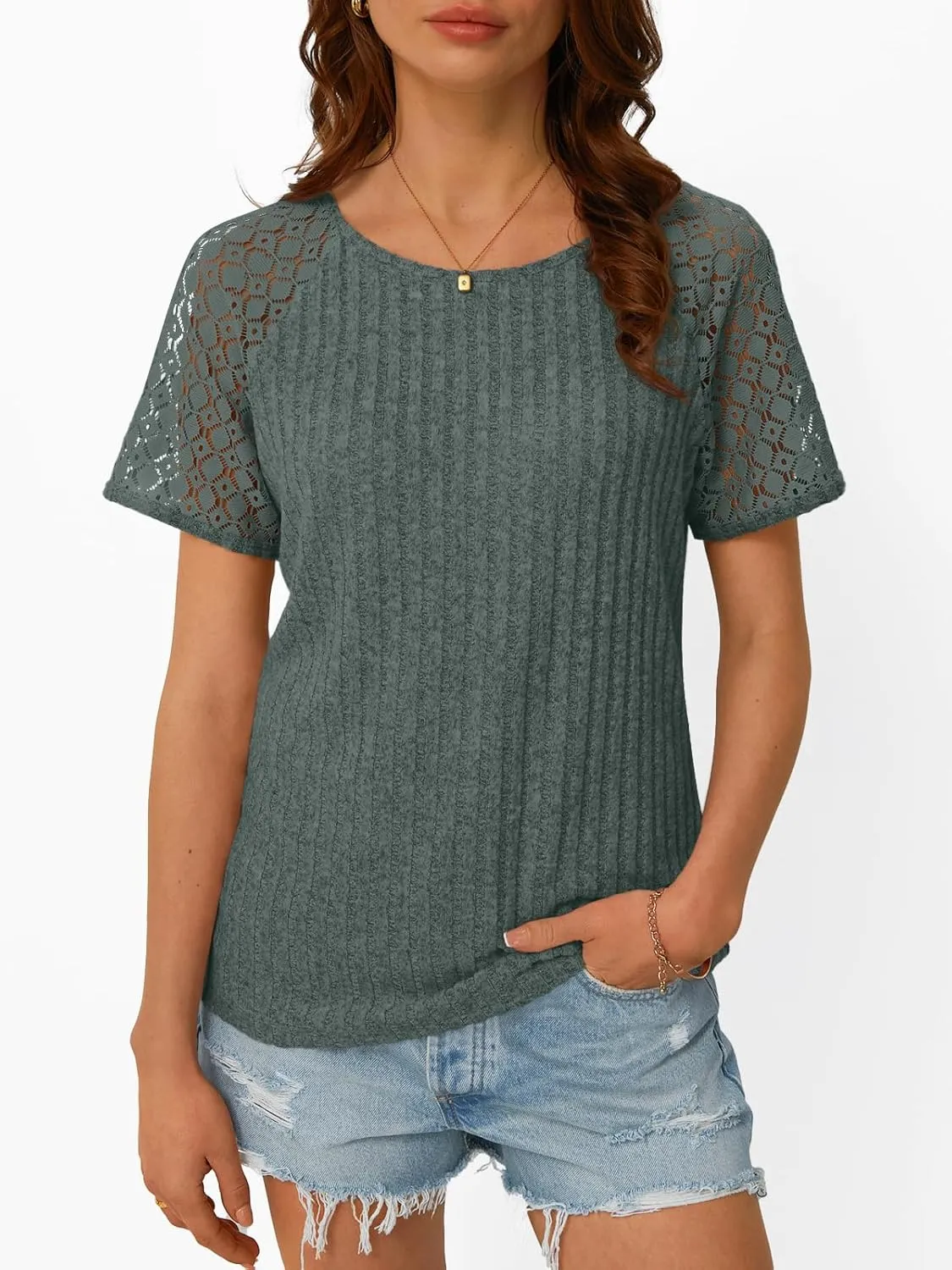 AUTOMET Womens Short Sleeve Sweater Crewneck Business Tops Dressy Casual Shirts Trendy Tunic Summer Clothes 2025