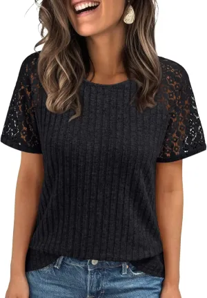 AUTOMET Womens Short Sleeve Sweater Crewneck Business Tops Dressy Casual Shirts Trendy Tunic Summer Clothes 2025