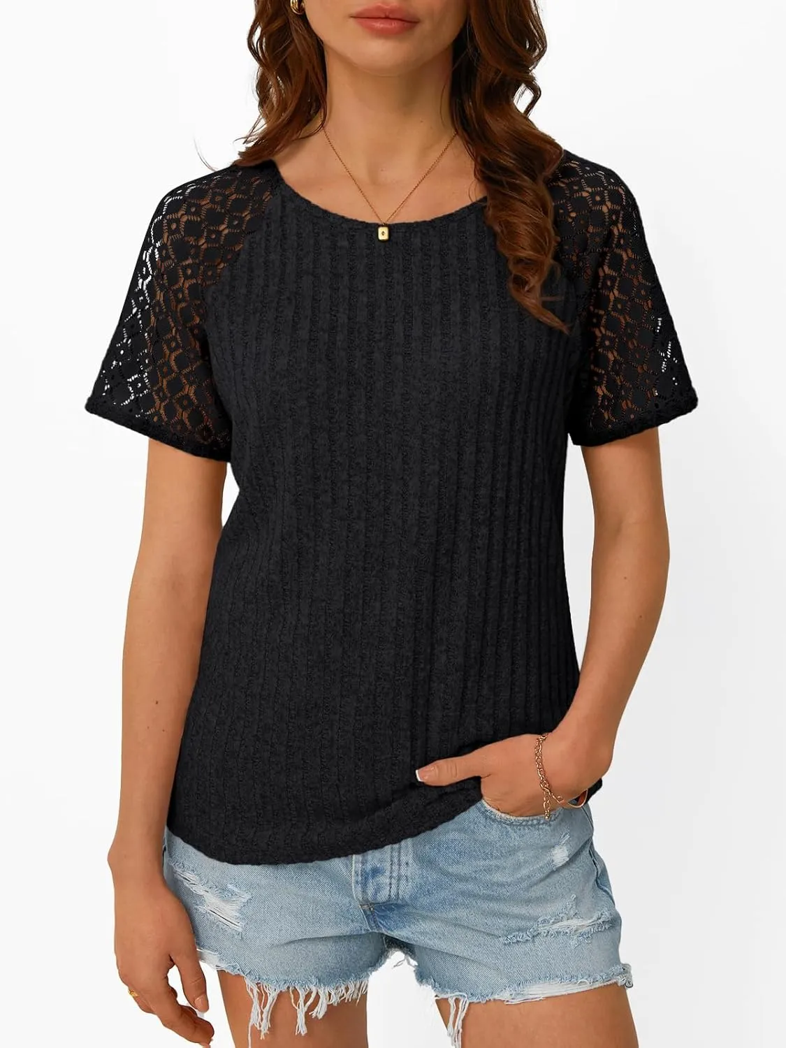 AUTOMET Womens Short Sleeve Sweater Crewneck Business Tops Dressy Casual Shirts Trendy Tunic Summer Clothes 2025