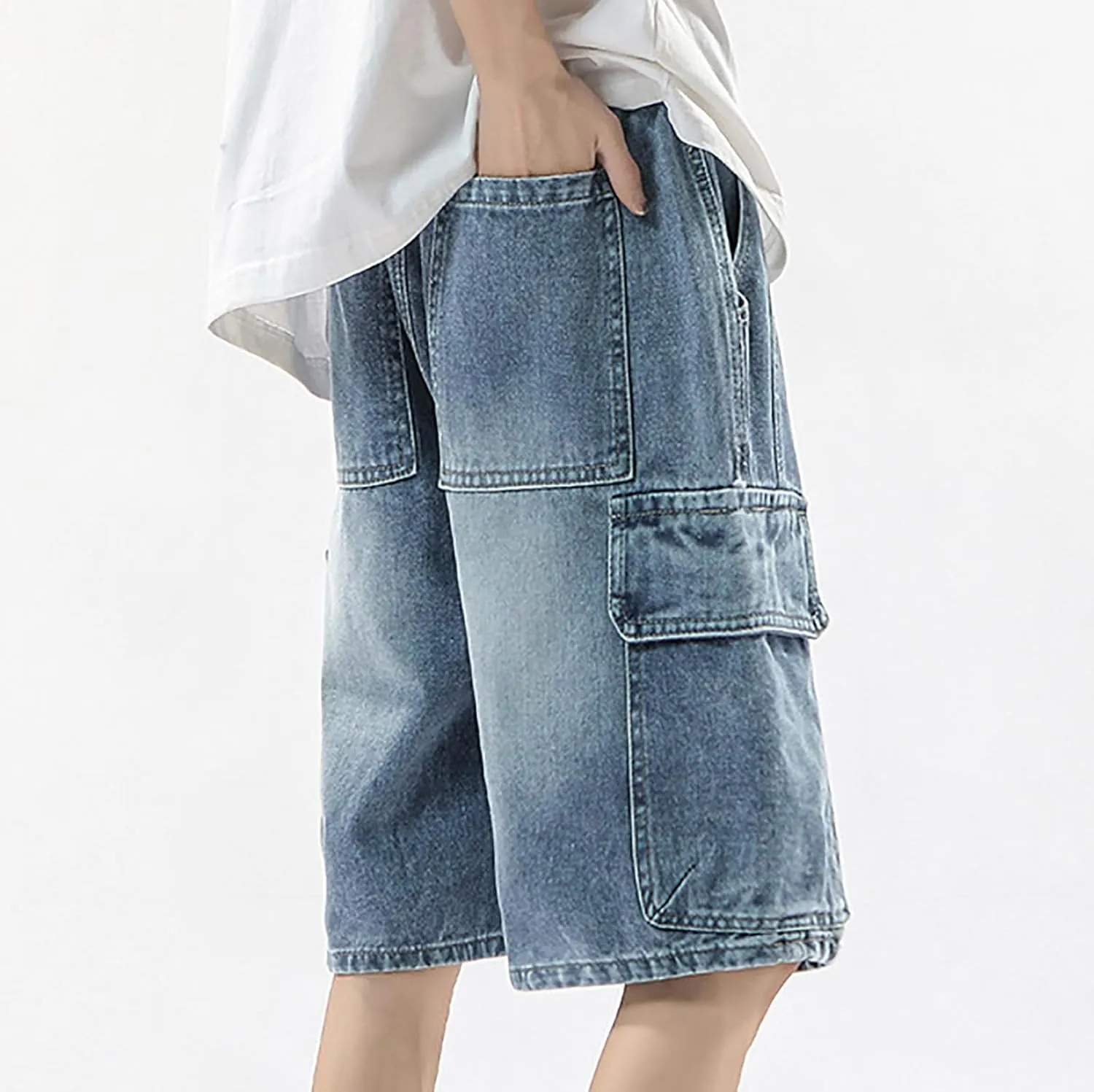 Baggy Jean Shorts for Men Casual Summer Loose Fit Y2K Hip Hop Skateboard Denim Shorts 2025 Trendy Streetwear