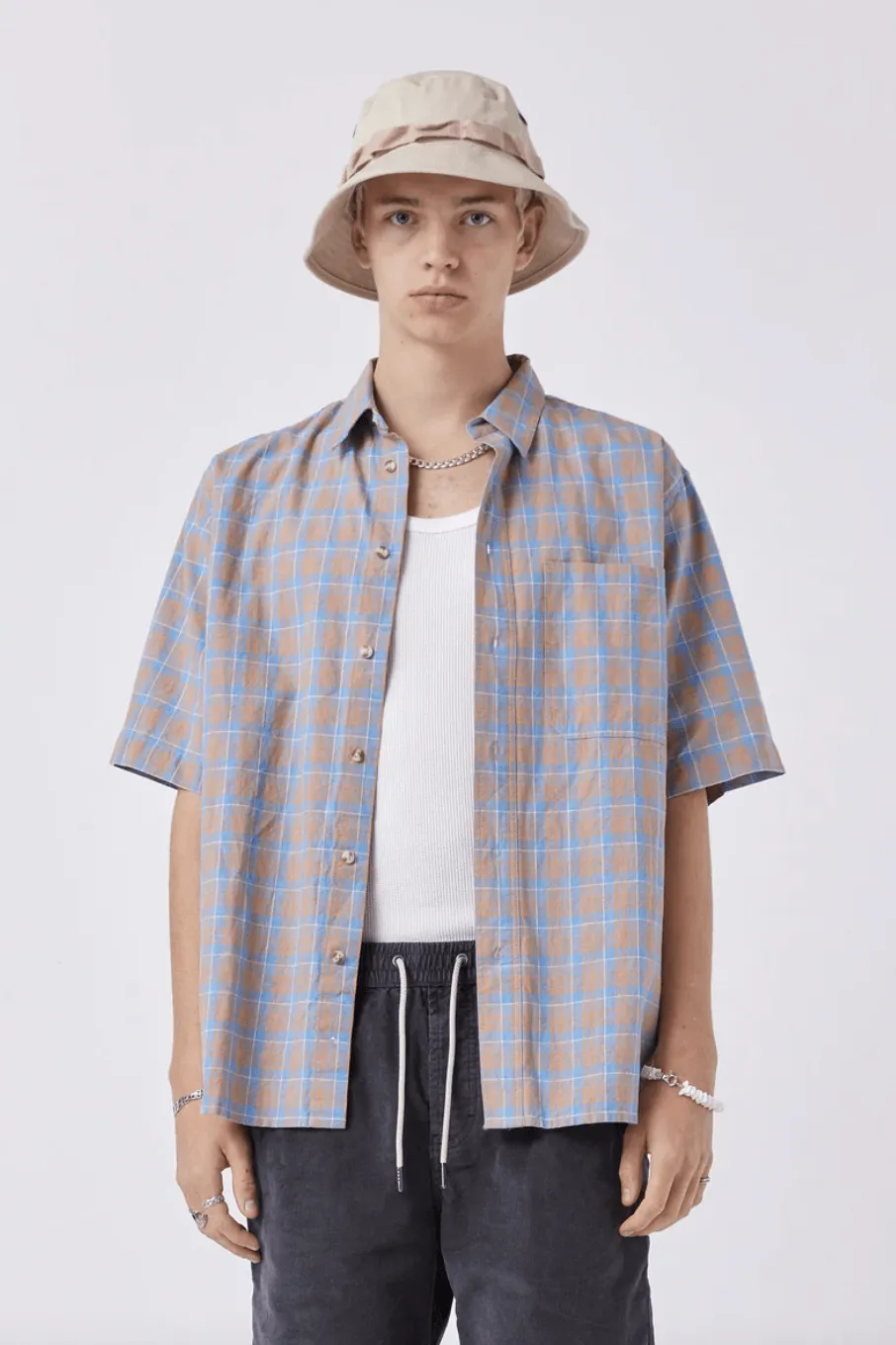 BARNEY COOLS HOMIE SHIRT - SKY LINEN PLAID