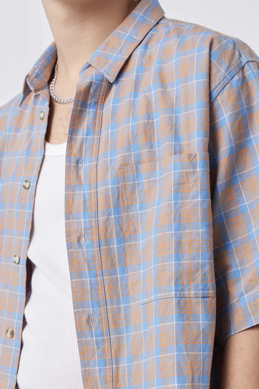 BARNEY COOLS HOMIE SHIRT - SKY LINEN PLAID