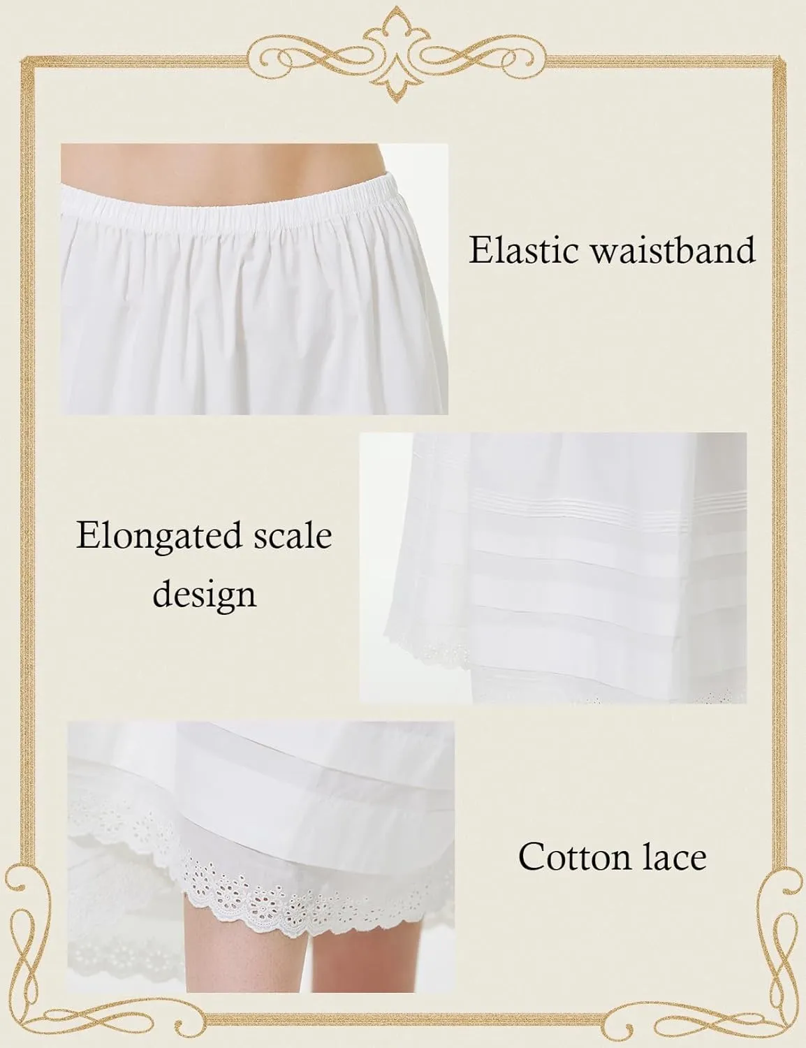 BEAUTELICATE Women Edwardian Long Skirt A-Line Lace Trim Pintuck Tier Skirt 100% Cotton