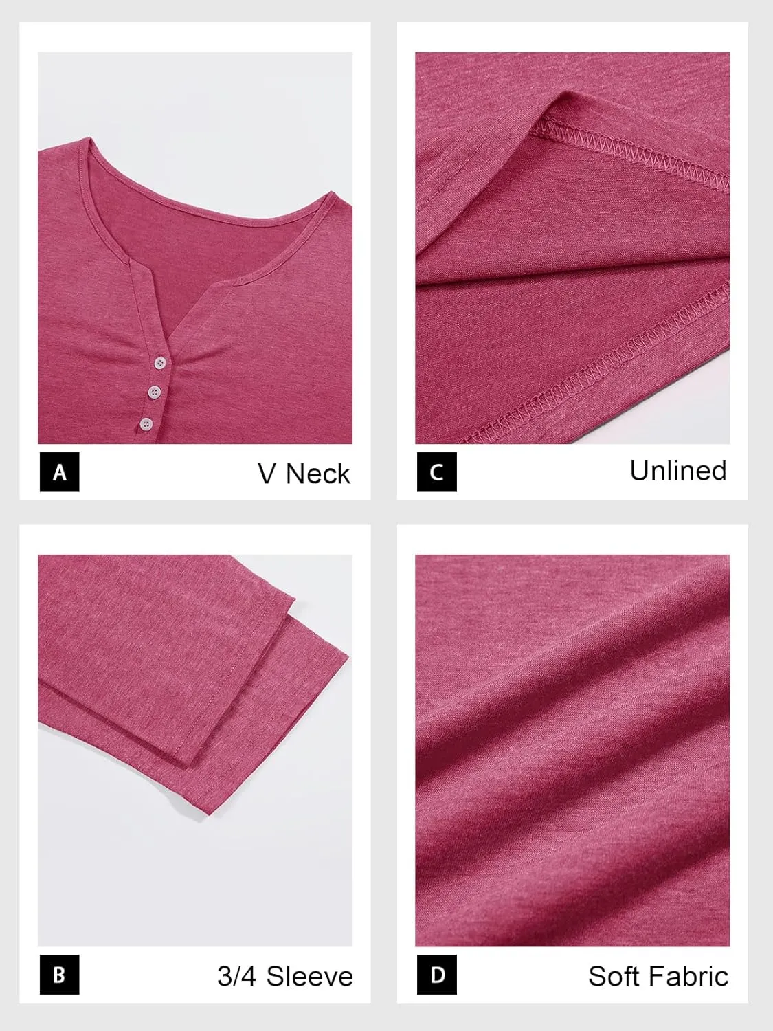 Beautife Womens Plus Size T-Shirts V Neck 3/4 Sleeve Tops Fall Henley Shirts Casual Basic Loose Fit Blouses