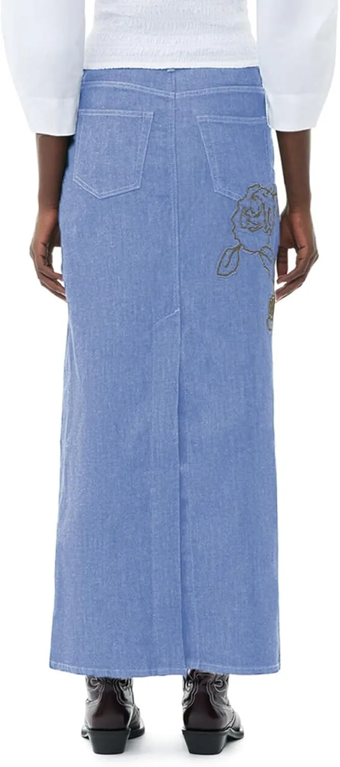 BestGirl Long Denim Skirts for Women High Waist A line Jean Maxi Skirt with Pockets