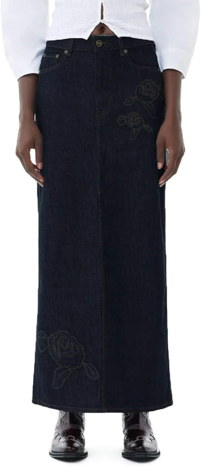 BestGirl Long Denim Skirts for Women High Waist A line Jean Maxi Skirt with Pockets