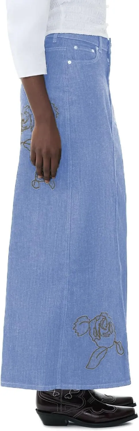 BestGirl Long Denim Skirts for Women High Waist A line Jean Maxi Skirt with Pockets