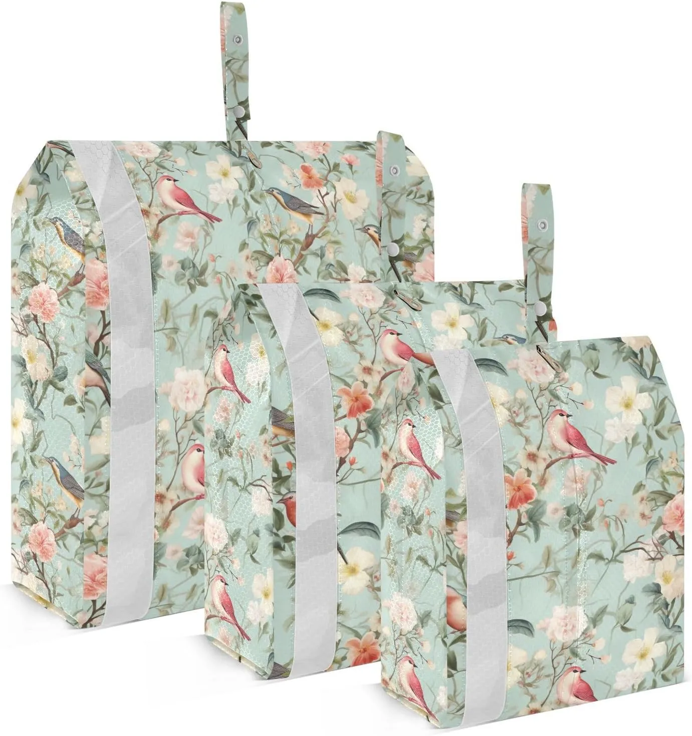 Birds Flowers Green Packing Cubes for Travel 3 Set Large Packing Cubes Luggage Packing Organizers for Woman Man