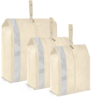 Blanched Almond Solid Color Pure Plain 3pcs Travel Packing Storage Bags Reusable Folding Closet Organizer Clothes Storage Bags Bed Storage