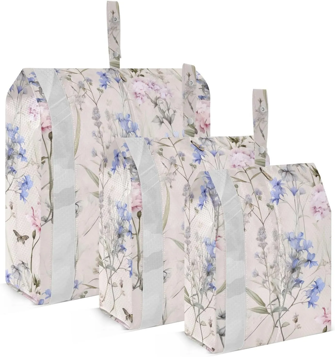 Blue Pink Flowers Butterflies Packing Cubes for Travel 3 Set Compression Bag Luggage Organizers for Travel Essentials