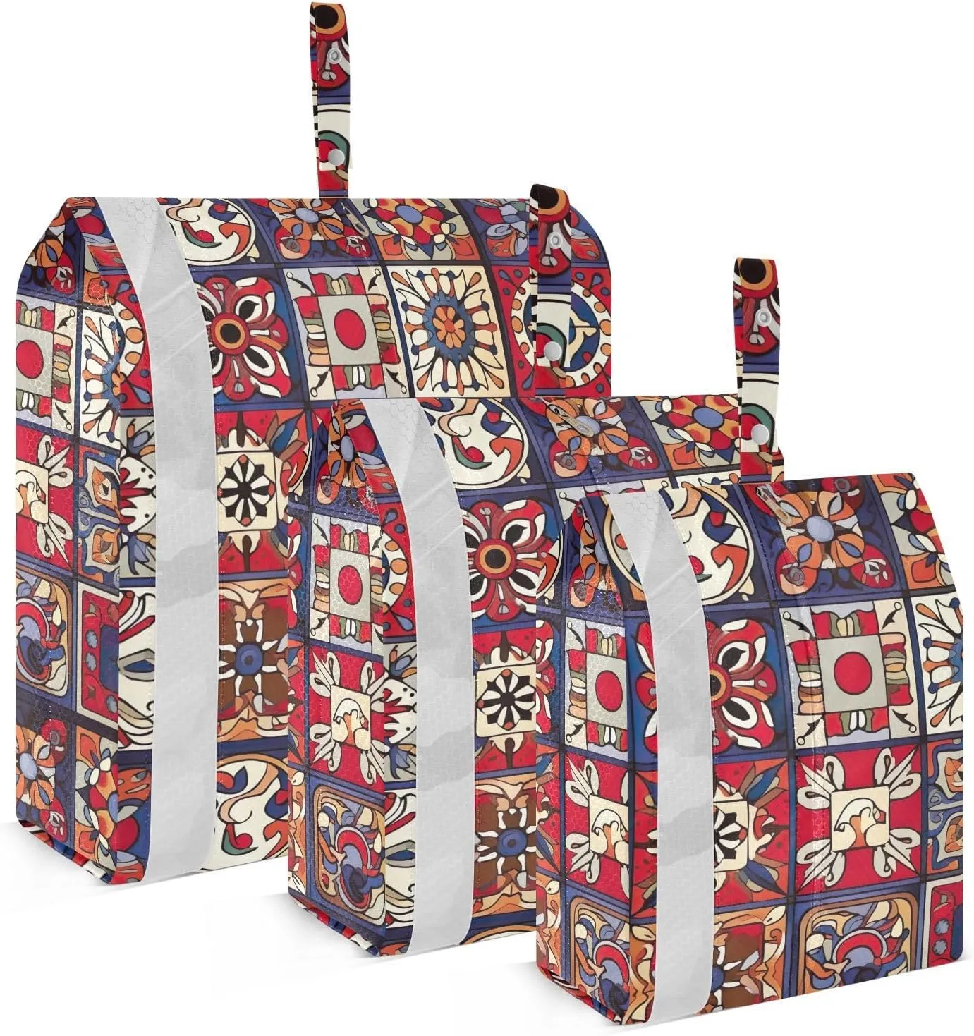 Blue Red Mexican Tile Packing Cubes for Travel 3 Set Compression Bags Luggage Bags for Woman Man