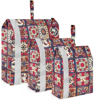 Blue Red Mexican Tile Packing Cubes for Travel 3 Set Compression Bags Luggage Bags for Woman Man