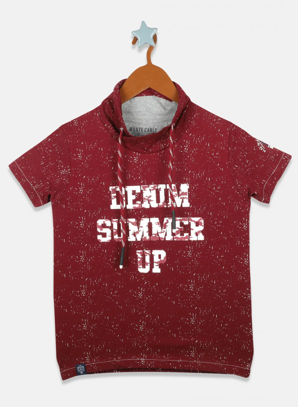 Boys Maroon Printed T-Shirts