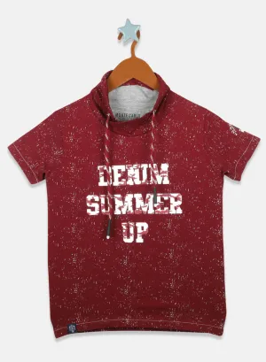 Boys Maroon Printed T-Shirts