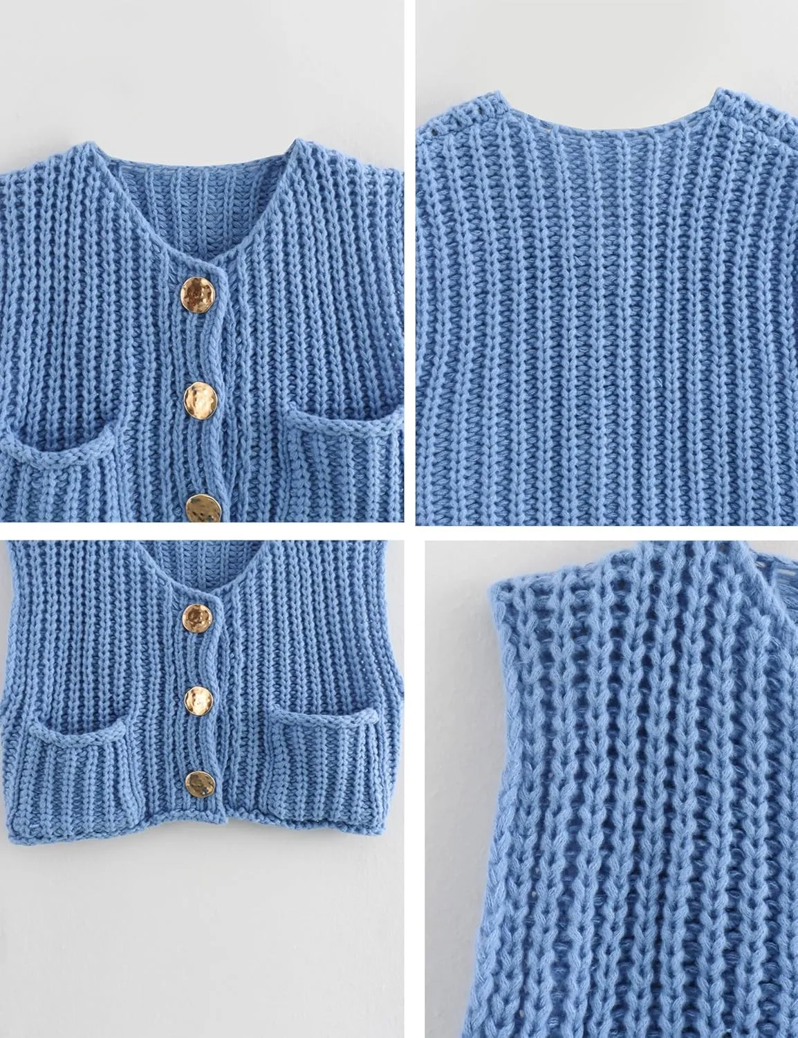 Bozanly Womens Chunky Knit Sweater Vest Cute Button Down Sleeveless Crop Crochet Cardigan Vest 2025