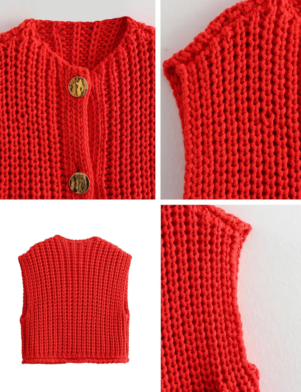 Bozanly Womens Chunky Knit Sweater Vest Cute Button Down Sleeveless Crop Crochet Cardigan Vest 2025