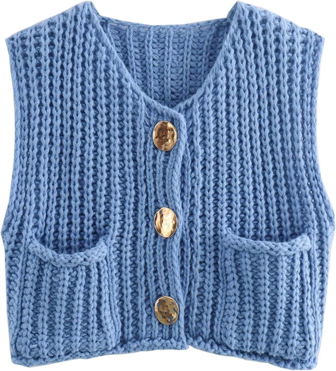 Bozanly Womens Chunky Knit Sweater Vest Cute Button Down Sleeveless Crop Crochet Cardigan Vest 2025