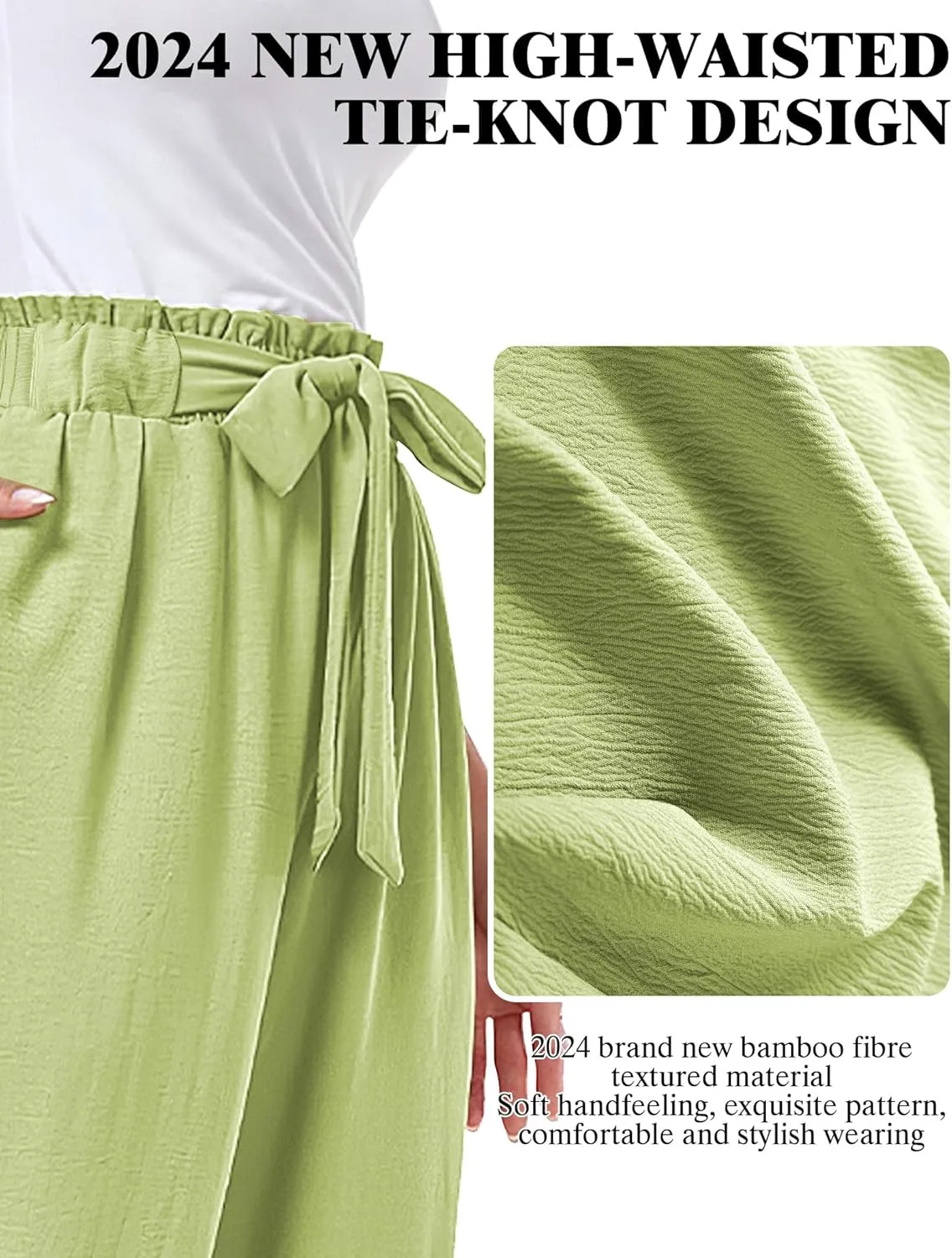 Buauty Wide Leg Palazzo Pants Woman with Pockets High Waist Pant Adjustable Knot Loose Trousers Business Casual Work Pants